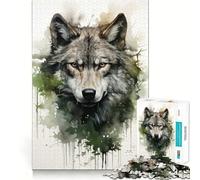 Puzzle Loup à l'aquarelle pour Adultes,1000 pièces,pour stimuler la Concentration,Amusant,Taille Uniforme,pièces précises,activité de Partage pour Les Proches (38x52cm)