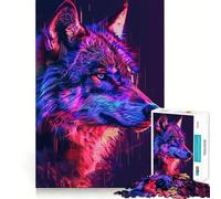 Puzzle Loup Adolescent Néon Glitch 1000 Pièces Jeu de Logique Mentale Soulagement de l'Anxiété Découpe Ferme Cadeau d'anniversaire (50x75cm)