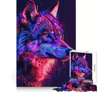Puzzle Loup Adolescent Néon Glitch 1000 Pièces Jeu de Logique Mentale Soulagement de l'Anxiété Découpe Ferme Cadeau d'anniversaire (50x75cm)