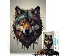 Puzzle Loup Aquarelle 1000 Pièces Adultes Jeu de Puzzle Défi Mental Découpe Précise Alignement Parfait Activité Amusante en Famille Soirée Découverte (50x75cm)