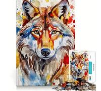 Puzzle Loup Aquarelle 1000 Pièces Jeu Amusant Technologie de Découpe Laser Avancée Jouet d'Intérieur Divertissement pour Les Fêtes (50x75cm)