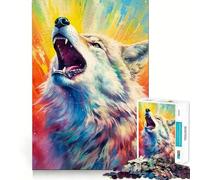 Puzzle Loup Aquarelle 1000 Pièces Jeu de Réflexion Créatif Découpe Nette et Pièces Robustes Idéal pour Les Voyages (50x75cm)