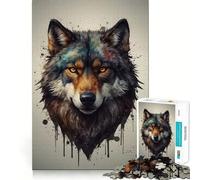 Puzzle Loup Aquarelle 1000 pièces pour Adolescents Jeu de réflexion Amusant Taille Uniforme Pièces précises Activité relaxante en Groupe à l'intérieur (38x52cm)