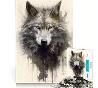 Puzzle Loup Aquarelle pour Adolescents 1000 Pièces Jeu Stimulant l'esprit Assemblage Solide et Sécurisé Activité de Partage en Famille (38x52cm)