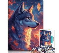 Puzzle Loup au Coucher du Soleil pour Adultes 1000 pièces, pour Tuer Le Temps en Vacances avec des pièces de Formes aléatoires entièrement emboîtables (50x75cm)