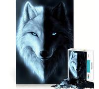 Puzzle Loup aux Yeux Bleus 1000 Pièces Jeu de Concentration Amusant et Découpe Laser Avancée Idéal pour Les Voyages pour Stimuler la Concentration (38x52cm)