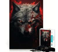 Puzzle Loup aux Yeux Rouges pour Adultes 1000 Pièces Jeu de Réflexion Passe-Temps Calme Assemblage d'image Joli Cadeau (50x75cm)