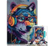 Puzzle Loup avec Casque pour Adultes 1000 pièces, pour Un Moment de détente à la Maison avec des pièces de Formes aléatoires entièrement emboîtables (50x75cm)