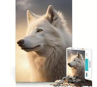 Puzzle Loup Blanc au Coucher du Soleil pour Adolescents 1000 Pièces Stimule l'esprit Amusant Découpe Claire Composants Robustes Activité de Réunion Réconfortante (38x26cm)