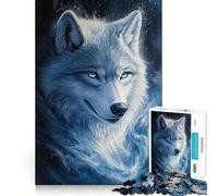 Puzzle Loup Blanc dans Flammes Bleues 1000 Pièces Jeu Amusant Technologie de Découpe Laser Avancée Jouet de Loisirs d'Intérieur pour Les Fêtes (38x26cm)