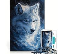 Puzzle Loup Blanc dans Flammes Bleues 1000 Pièces Jeu de Créativité et de Découpe Net Composants Robustes Idéal pour Les Voyages pour Les Cerveaux (50x75cm)