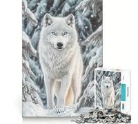 Puzzle Loup Blanc dans la Forêt d'hiver 1000 Pièces Jeu de Concentration Découpe de Précision Bords Lisse Activité Absorbante pour des Soirées Calmes (38x52cm)