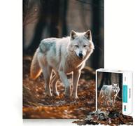 Puzzle Loup Blanc dans la Forêt pour Adolescents 1000 Pièces Jeu Développant l'esprit Jeu Taille Uniforme Pièces Précises Activité Amusante en Famille Le Soir (38x26cm)