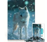 Puzzle Loup Blanc dans la Neige en Hiver 1000 Pièces Jeu de Construction Focus Assemblage Solide et Sécurisé Jouet de Loisirs d'Intérieur pour Les Fêtes (38x52cm)