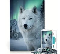 Puzzle Loup Blanc dans Paysage d'hiver 1000 Pièces Jeu de Construction Focus Zéro Espace Ajustement Parfait Activité Récompenseuse pour Les Jours de Pluie (38x52cm)