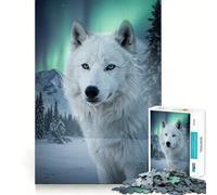 Puzzle Loup Blanc dans Paysage d'hiver pour Adultes 1000 Pièces Jeu de Mémoire Découpe Laser pour Un Assemblage Parfait Cadeau Unique Anti-Stress (38x26cm)