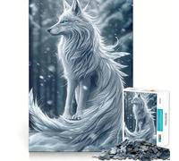 Puzzle Loup Blanc d'hiver pour Adolescents 1000 Pièces Jeu Stimulant l'esprit Assemblage Solide et Sécurisé Activité de Partage en Famille (38x26cm)
