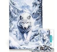 Puzzle Loup Blanc en Hiver 1000 Pièces Jeu de mémoire Amusant Bords Lisses,Assemblage Parfait Une façon divertissante d'occuper Les Heures vides (38x26cm)