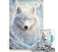 Puzzle Loup Blanc en Hiver 1000 pièces Jeu de Réflexion Stimulant Fixation Solide Défi Cérébral Interactif pour la Maison (50x75cm)