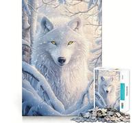 Puzzle Loup Blanc en Hiver 1000 Pièces pour Adolescents Jeu de Stimulation Mentale Assemblage Solide et Sécurisé Activité Familiale du Soir (50x75cm)