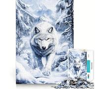 Puzzle Loup Blanc en Hiver 1000 pièces pour Adultes Jeu de mémoire Amusant Assemblage sûr et Solide Activité familiale Amusante en soirée (38x52cm)
