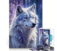 Puzzle Loup Blanc en Hiver pour Adultes 1000 Pièces Jeu de Stimulation Cérébrale Taille Uniforme Pièces Précises pour Les Voyages (38x26cm)