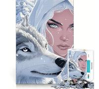Puzzle Loup Blanc et Prêtresse 1000 Pièces Entraînement Cérébral Amusant Découpe Claire Composants Robustes Divertissement Captivant pour des Moments Confortables à la Maison (50x75cm)