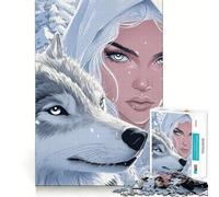 Puzzle Loup Blanc et Prêtresse pour Adolescents 1000 Pièces Jeu Stimulant l'esprit Assemblage Solide et Sécurisé Activité de Partage en Famille (38x52cm)