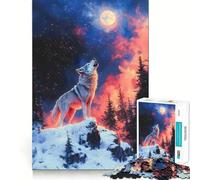 Puzzle Loup Blanc Hurlant à la Lune 1000 Pièces Jeu de Construction Assemblage Parfait Activité Récompenseuse pour Les Jours de Pluie (50x75cm)