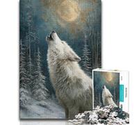 Puzzle Loup Blanc Hurlant pour Adolescents 1000 Pièces, Séjour Tue Le Temps avec Pièces de Forme Aléatoire Entièrement Emboîtables 50x75cm