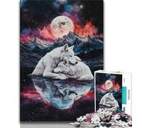 Puzzle Loup Blanc pour Adultes et Adolescents 1000 Pièces, Jouets Éducatifs et Jeux Familiaux avec Affiche et Fiche de Questions Assorties (50x75cm)