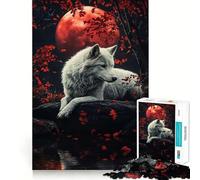 Puzzle Loup Blanc sous la Lune de Sang 1000 Pièces pour Adolescents Jeu de Mémoire Amusant,Nettoyage et Connexion sans Couture Activité de Groupe Relaxante en Intérieur (38x26cm)