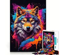 Puzzle Loup Coloré 1000 Pièces pour Adultes Jeu de Mémoire Stimulant Qualité Professionnelle Activité de Découpe Réconfortante à Partager (38x52cm)