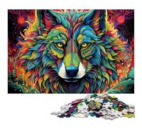 Puzzle Loup Coloré 1000 Pièces Puzzle Impossible pour Adultes Cadeau Parfait pour Anniversaires et Vacances 50x75cm / 19,68x29,52 Pouces