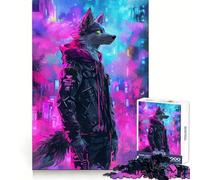 Puzzle Loup Cyberpunk Néon 1000 Pièces pour Adolescents Stimule la Réflexion Passe-Temps Confortable et Sécurisé Cadeau de Noël Idéal (38x26cm)