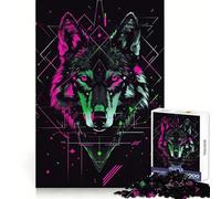 Puzzle Loup Cyberpunk Néon pour Adolescents 1000 Pièces Stimulation Mentale Détente Calme Assemblage Précis Cadeau Spécial (38x52cm)