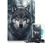 Puzzle Loup dans Forêt Enneigée 1000 pièces Jeu de logique et de réflexion Découpe Experte Artisanat de qualité Exercice Mental Calme à Faire à la Maison (38x26cm)