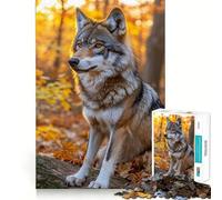 Puzzle Loup dans la forêt d'automne pour Adultes,1000 pièces,pour stimuler la Concentration,Amusant,Taille Uniforme,pièces précises,activité de Partage pour Les Proches (38x52cm)