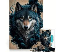 Puzzle Loup dans la fumée Bleue pour Adultes,1000 pièces,Jeu Stimulant l'esprit,pièces précises et sans Couture,activité relaxante à Faire en Groupe à l'intérieur (38x52cm)