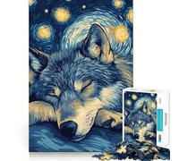 Puzzle Loup dans la Nuit Étoilée 1000 Pièces Jeu Cognitif Amusant Structure à Emboîtement Précise Activité de Renforcement des Liens familiaux (38x26cm)