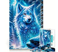 Puzzle Loup dans Lumière Bleue Magique 1000 Pièces pour Adultes Jeu de Mémoire Amusant Découpe Expert Activité de Groupe Relaxante en Intérieur (38x26cm)
