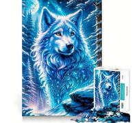 Puzzle Loup dans Lumière Bleue Magique pour Adolescents 1000 Pièces Jeu de Stimulation Mentale Pièces Nettement Découpées Facile à Apprendre Plaisir en Famille (38x52cm)