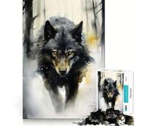 Puzzle Loup d'hiver Aquarelle pour Adultes 1000 Pièces Jeu de Concentration Découpe de Précision Bords Lisse Défi Amusant pour Passer Le Temps d'Attente (50x75cm)