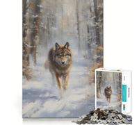 Puzzle Loup d'hiver Qui Approche pour Adolescents,1000 pièces,Jeu Stimulant l'esprit,pièces nettes et sans bavures,Facile à Apprendre,pour Toute la Famille (38x52cm)