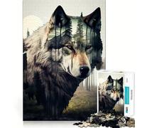 Puzzle Loup Double Exposition 1000 pièces pour Adolescents Jeu de mémoire et de Concentration Qualité Professionnelle Activité de Groupe relaxante en intérieur (50x75cm)