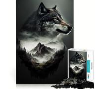 Puzzle Loup Double Exposition 1000 Pièces pour Adolescents Stimulation Cognitive Amusant Emboîtement Solide Pas de Pièces Perdues Une Façon Captivante de Passer des Heures Libre (38x26cm)