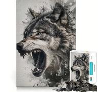 Puzzle Loup Double Exposition 1000 Pièces pour Adultes Jeu de Mémoire Stimulant Qualité Professionnelle Activité de Découpe Réconfortante à Partager (50x75cm)
