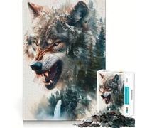 Puzzle Loup Double Exposition 1000 Pièces pour Adultes Jeu de Mémoire Stimulant Qualité Professionnelle Activité de Découpe Réconfortante à Partager (50x75cm)