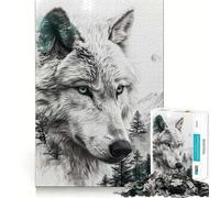 Puzzle Loup Double Exposition 1000 Pièces pour Adultes Jeu de Mémoire Stimulant Qualité Professionnelle Activité de Découpe Réconfortante à Partager (38x52cm)