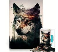 Puzzle Loup Double Exposition pour Adultes 1000 Pièces Stimulation Mentale Jeu Découpe Précise Alignement Parfait Activité de Renforcement des Liens Sociaux (50x75cm)
